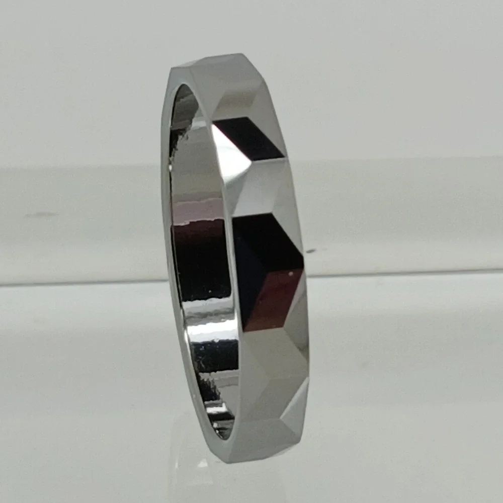 Vintage 90s Y2K Tungsten Faceted Geometric Band Ring Size 10.25 Silver 4mm New